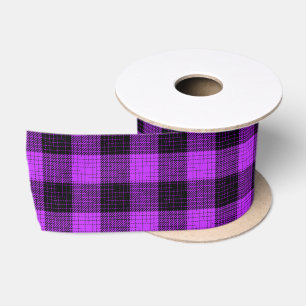 Purple Black Crosshatch Buffalo Check Satin Ribbon