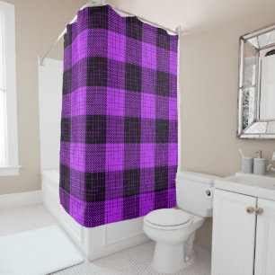 Purple Black Crosshatch Buffalo Check Shower Curtain