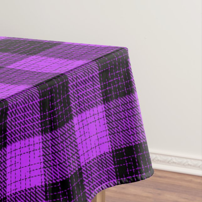  Purple Black Crosshatch Buffalo Check Tablecloth (In Situ)