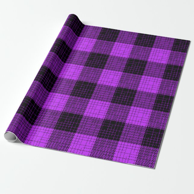  Purple Black Crosshatch Buffalo Check Wrapping Paper (Unrolled)