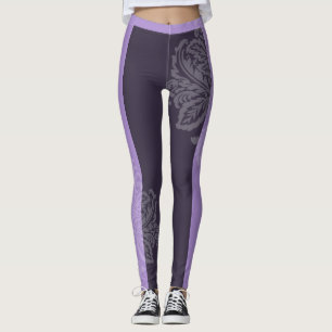 Purple & black damask leggings