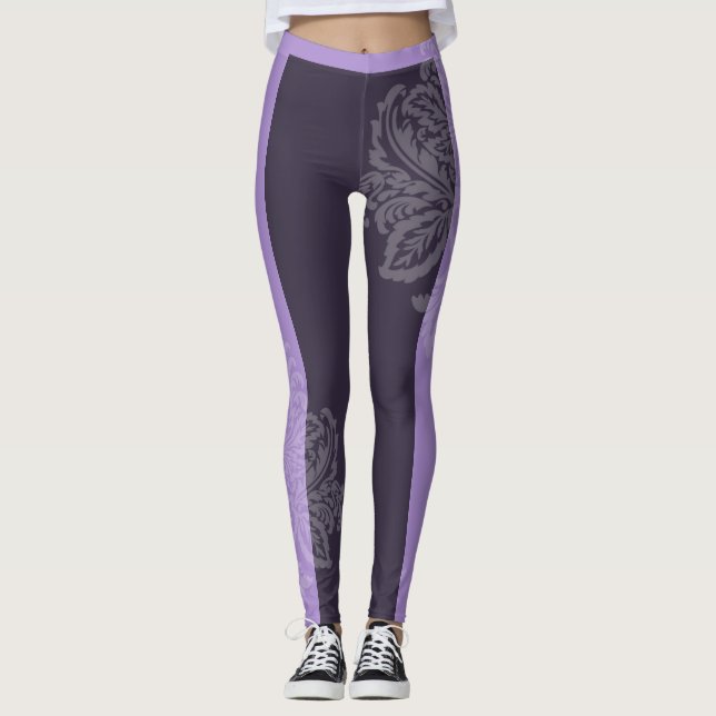Purple & black damask leggings (Front)