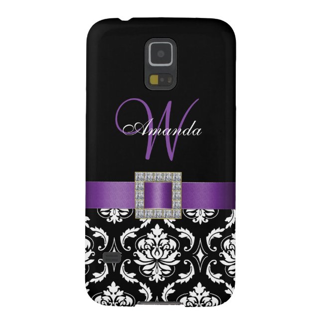 PURPLE, BLACK DAMASK MONOGRAM Case-Mate SAMSUNG GALAXY CASE (Back)