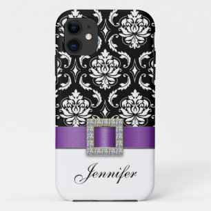 Purple Black Damask Printed Ribbon Jewel Case-Mate iPhone Case