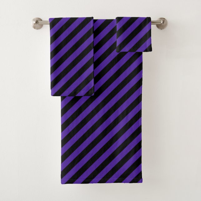 Purple/Black Diagonal Stripes Bath Towel Set (Insitu)
