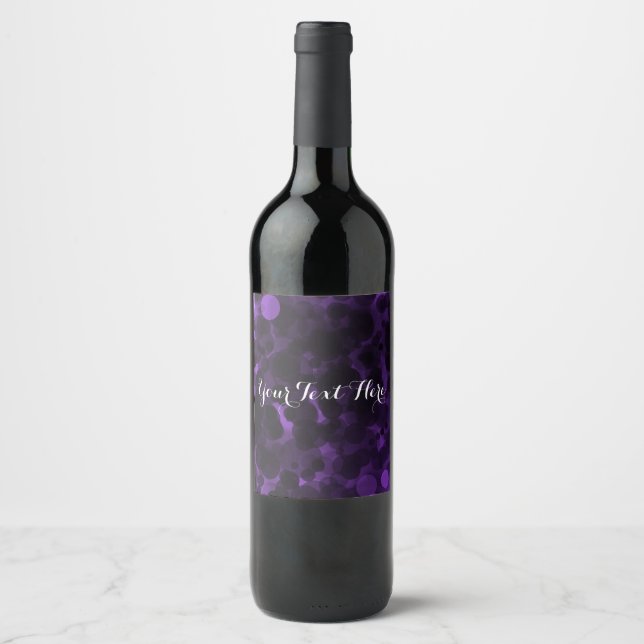 Purple & Black Dots Modern Chic Party Wine Labels (Front)