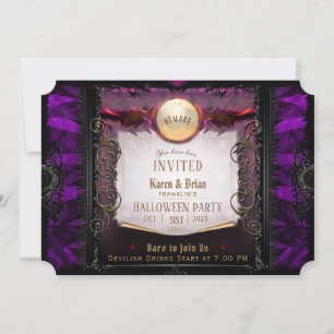 Purple & Black Elegant Halloween Party Note Invitation