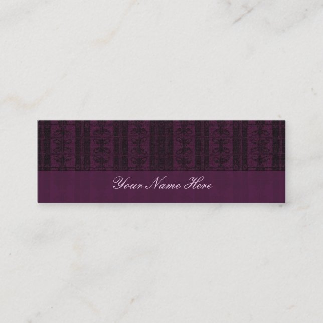 Purple Black Elegant Pattern Mini Business Card (Front)