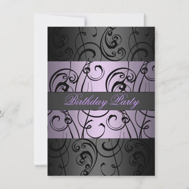Purple & Black Elegant Swirl Birthday Invitation (Front)