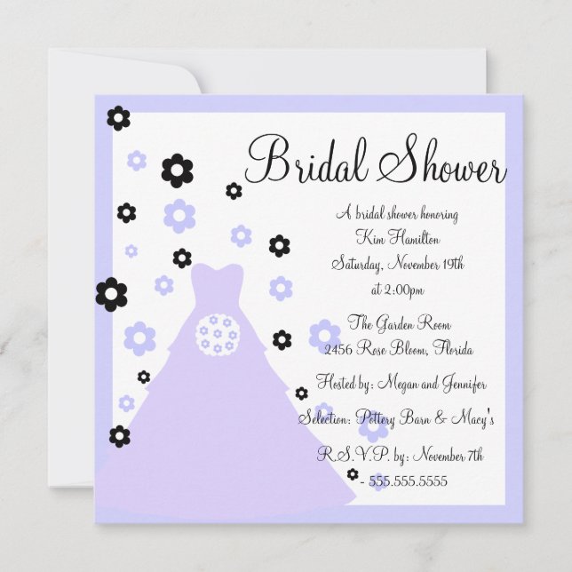Purple & Black Floral Bridal Shower Invitation (Front)