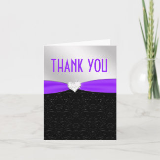 Purple Black Floral Damask Diamond Thank You Card