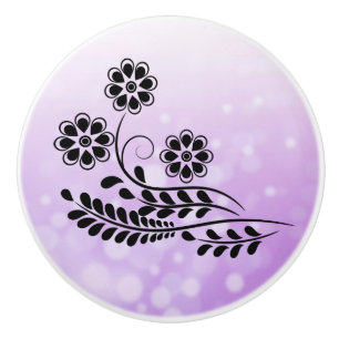 Purple Black Floral Design Ceramic Knob