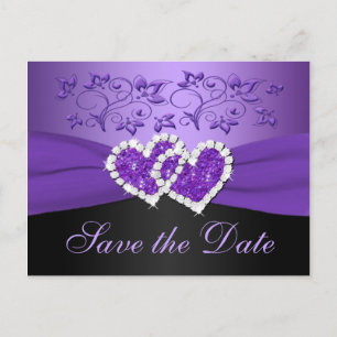 Purple Black Floral Hearts Save the Date Post Card