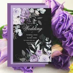 Purple & Black Floral Modern Wedding Invitation