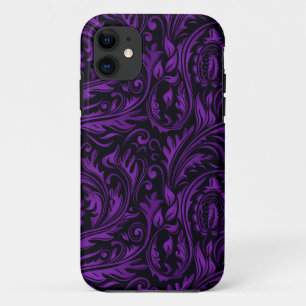 Purple & Black Floral Paisley Swirls iPhone 11 Case
