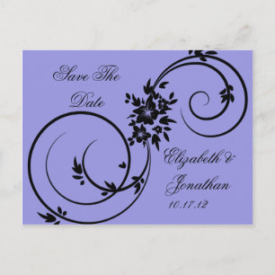 Purple Black Floral Swirls Save The Date Announcement Postcard