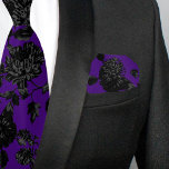 Purple & Black Floral Vine Wedding Pocket Square Bandana<br><div class="desc">A black and purple wedding lapel pocket square featuring gothic black vintage flowers on a vine against a pure white background.</div>