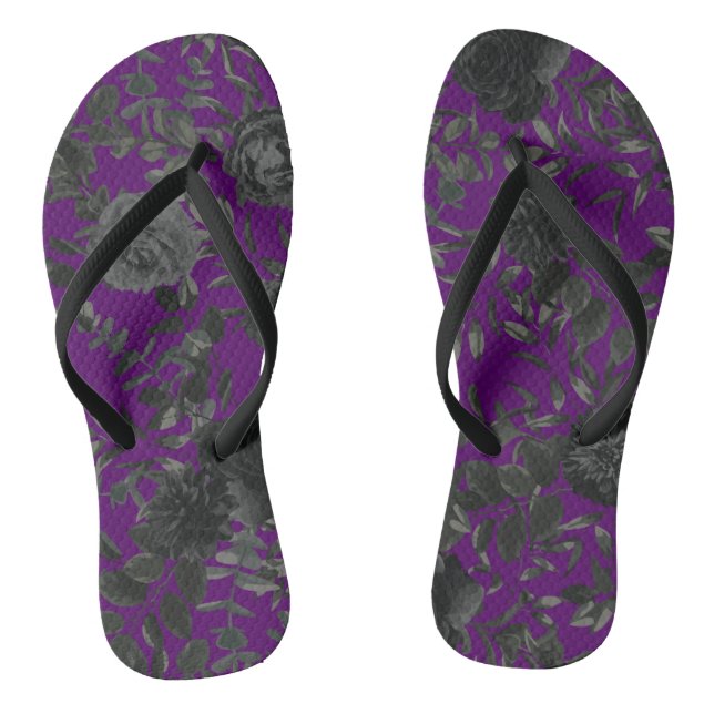 Purple Black Floral Wedding Gothic Jandals (Footbed)