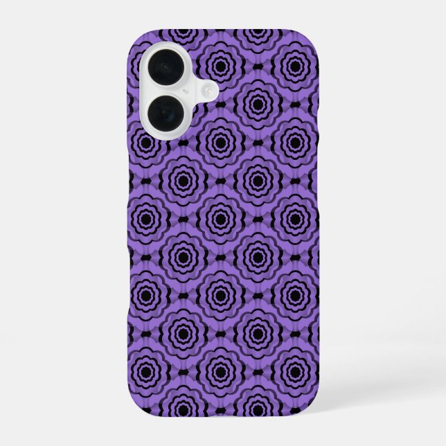 Purple Black Flower Seamless Pattern iPhone 16 Case (Back)
