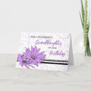 Purple Black Flowers Granddaughter Birthday Card
