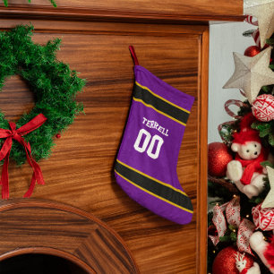 Purple & Black Football Team Personalised Small Christmas Stocking