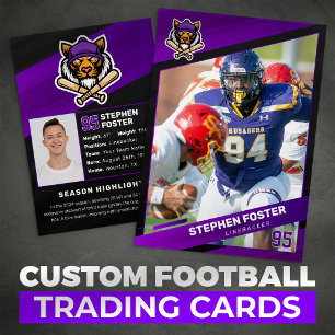Purple & Black Football Trading Card Custom Logo
