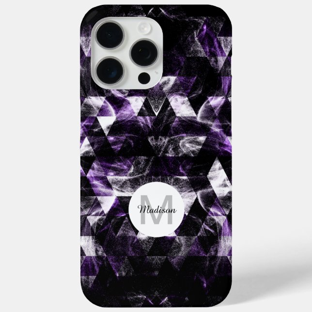 Purple Black Geometric Smoky Abstract Monogram Case-Mate iPhone Case (Back)