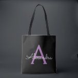 Purple Black Girly Script Monogram Name Modern Tote Bag<br><div class="desc">Black and Purple Elegant Add Your Own Name Monogram Book Bag. This Book Bag can be customised to include your initial and first name and given as a gift for Christmas,  Sweet 16 Birthday,  Bridal Shower or a Wedding.</div>
