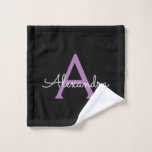 Purple Black Girly Script Monogram Name Wash Cloth<br><div class="desc">Black and Purple Simple Script Monogram Name Bath Towel. This makes the perfect sweet 16 birthday,  wedding,  bridal shower,  anniversary,  baby shower or bachelorette party gift for someone that loves glam luxury and chic styles.</div>