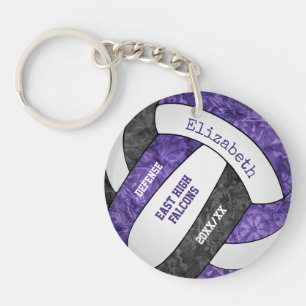 purple black girly sports custom volleyball key ring
