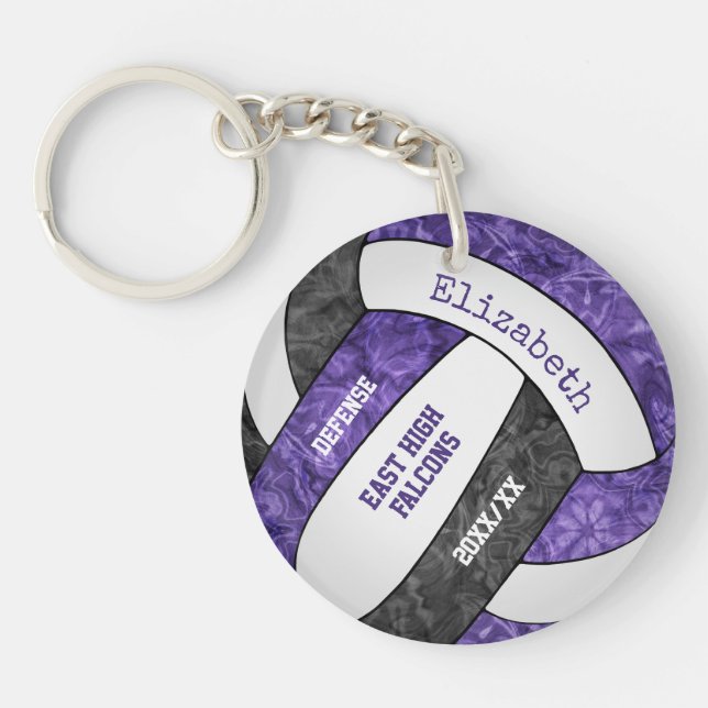 purple black girly sports custom volleyball key ring (Front)