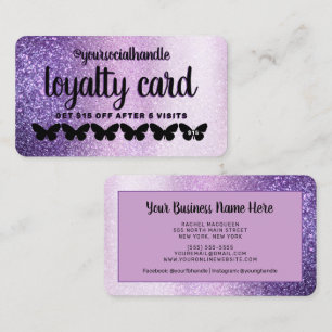 Purple Black Glitter Butterfly Customer Discount Loyalty Card