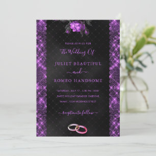 Purple Black Glitter Framed Wedding Invitation