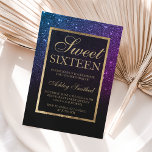 Purple black glitter gold elegant chic Sweet 16 Invitation<br><div class="desc">A modern,  pretty chic and elegant faux purple blue black glitter shower ombre with black colour block Sweet 16 birthday party invitation with gold ombre pattern. Perfect for a princess Sweet sixteen,  perfect  for her,  the fashionista who loves modern pattern and glam</div>