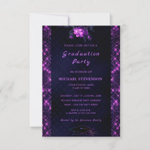 Purple Black Glitter Sparkly Graduation Invitation