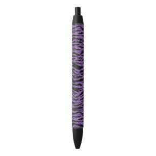 Purple Black Glitter Zebra Print Ink Pen