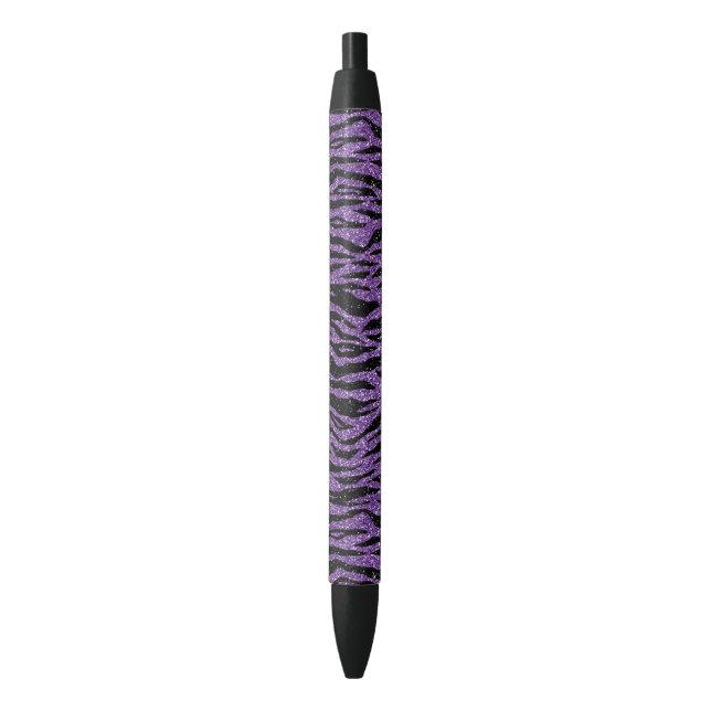 Purple Black Glitter Zebra Print Ink Pen (Front Vertical)