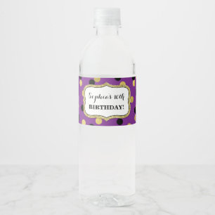 Purple Black Gold Confetti Custom Birthday Party Water Bottle Label