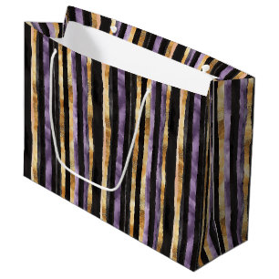 Purple Black Gold Stripes Birthday Large Gift Bag