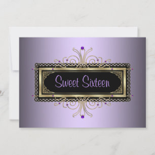 Purple Black Gold Sweet Sixteen Birthday Party Invitation