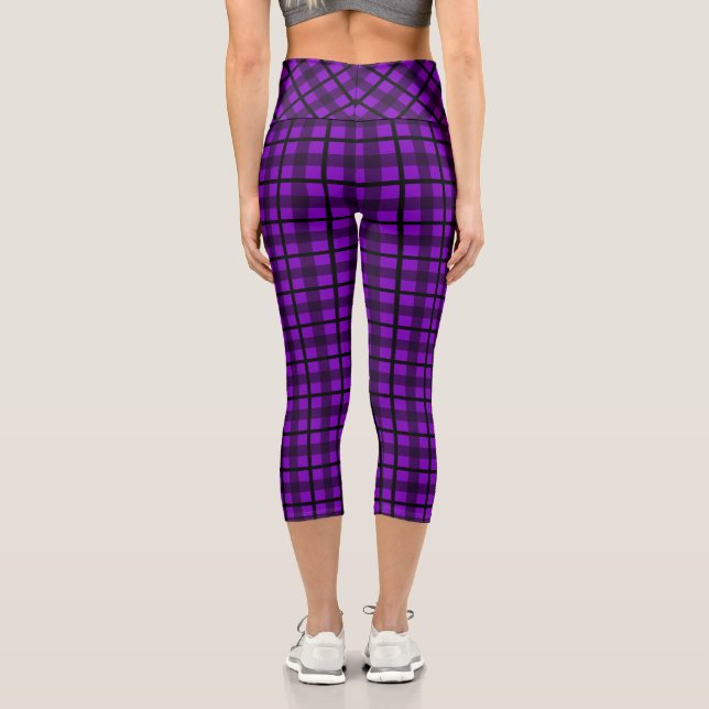 Purple Black Goth Plaid Pattern Capri Leggings (Back)