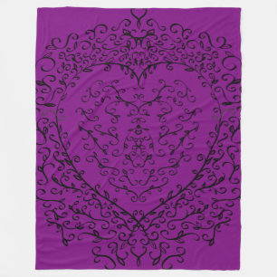 Purple & Black Gothic Wedding Heart Fleece Blanket