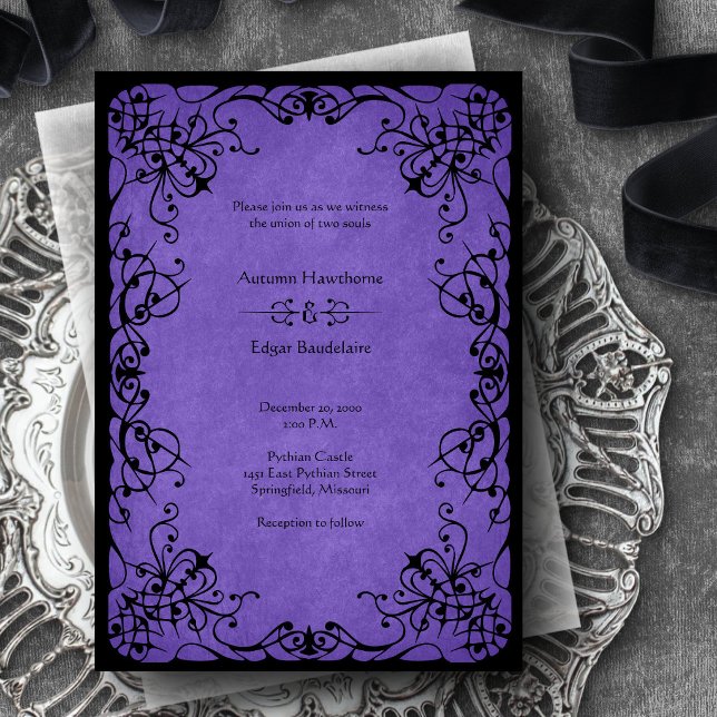 Purple Black Gothic Wedding Invitation (Creator Uploaded)