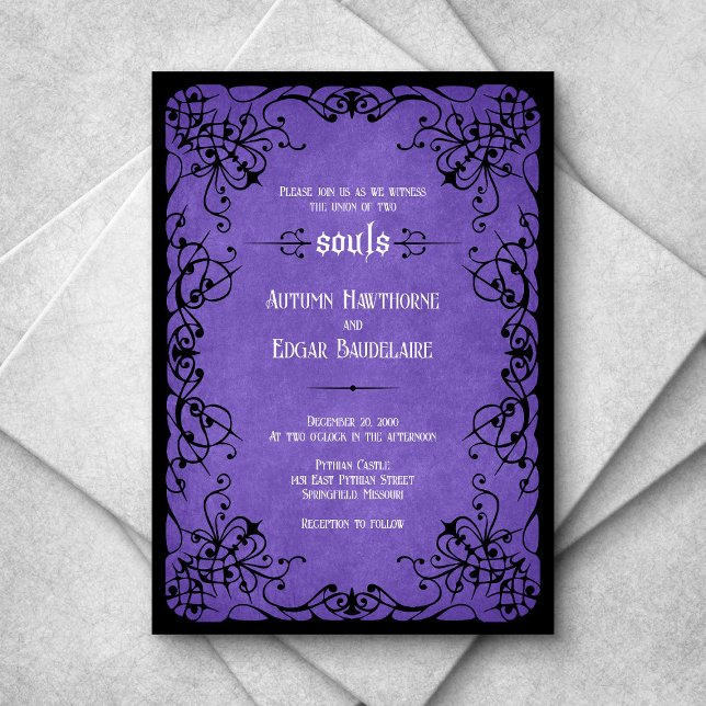 Purple Black Gothic Wedding Invitation (Creator Uploaded)