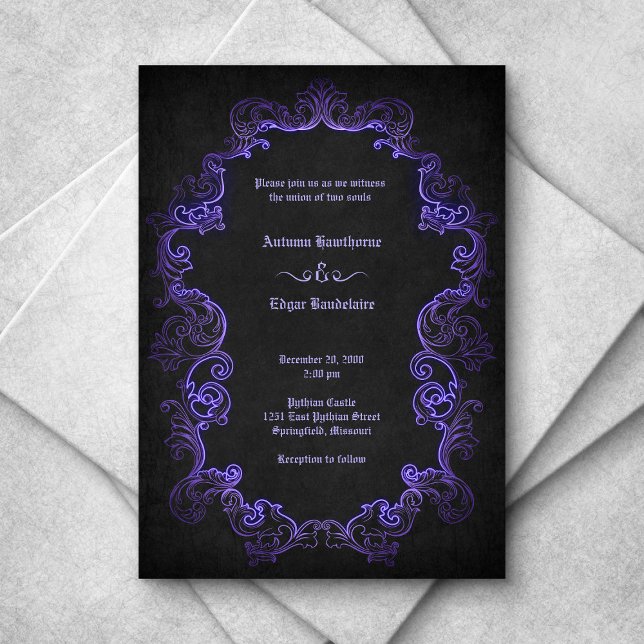 Purple Black Gothic Wedding Invitation (Creator Uploaded)