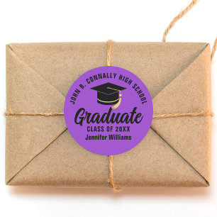 Purple Black Graduate Custom Graduation Party Classic Round Sticker