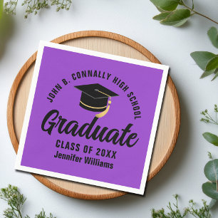 Purple Black Graduate Custom Graduation Party Napkin