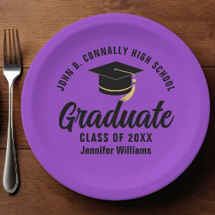 Purple Black Graduate Custom Graduation Party Paper Plate