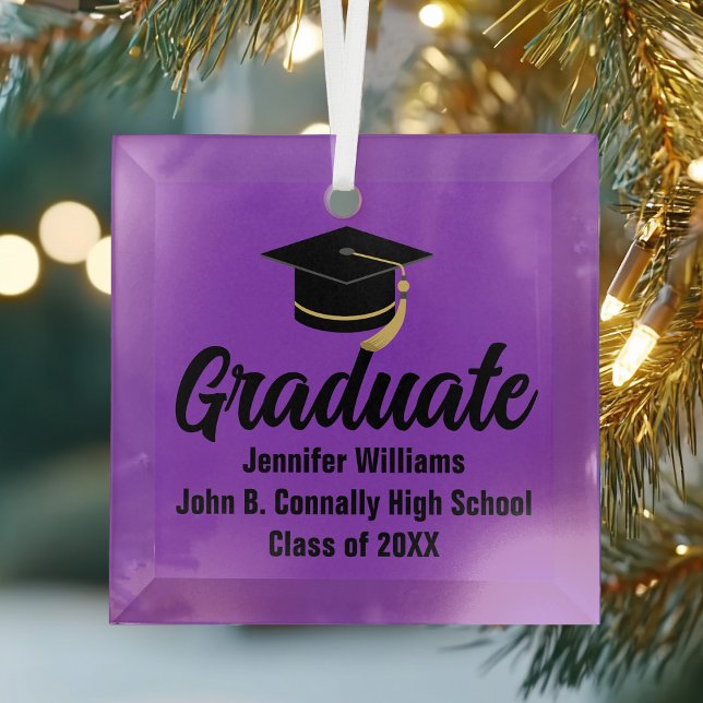 Purple Black Graduate Personalised Graduation Glass Tree Decoration (Creator Uploaded)