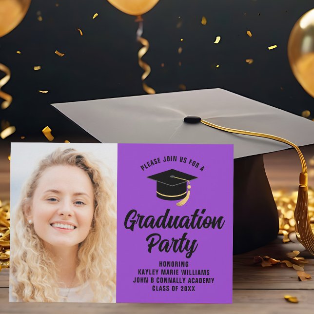 Purple Black Graduate Photo 2025 Graduation Party Invitation (Creator Uploaded)